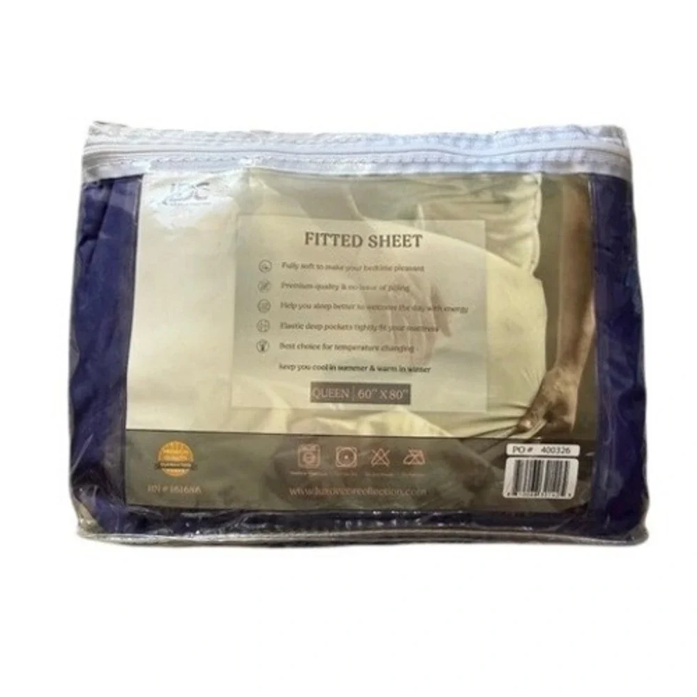 LDC Lux Decor Collection Queen Fitted Sheet Royal Blue Deep Pocket 16